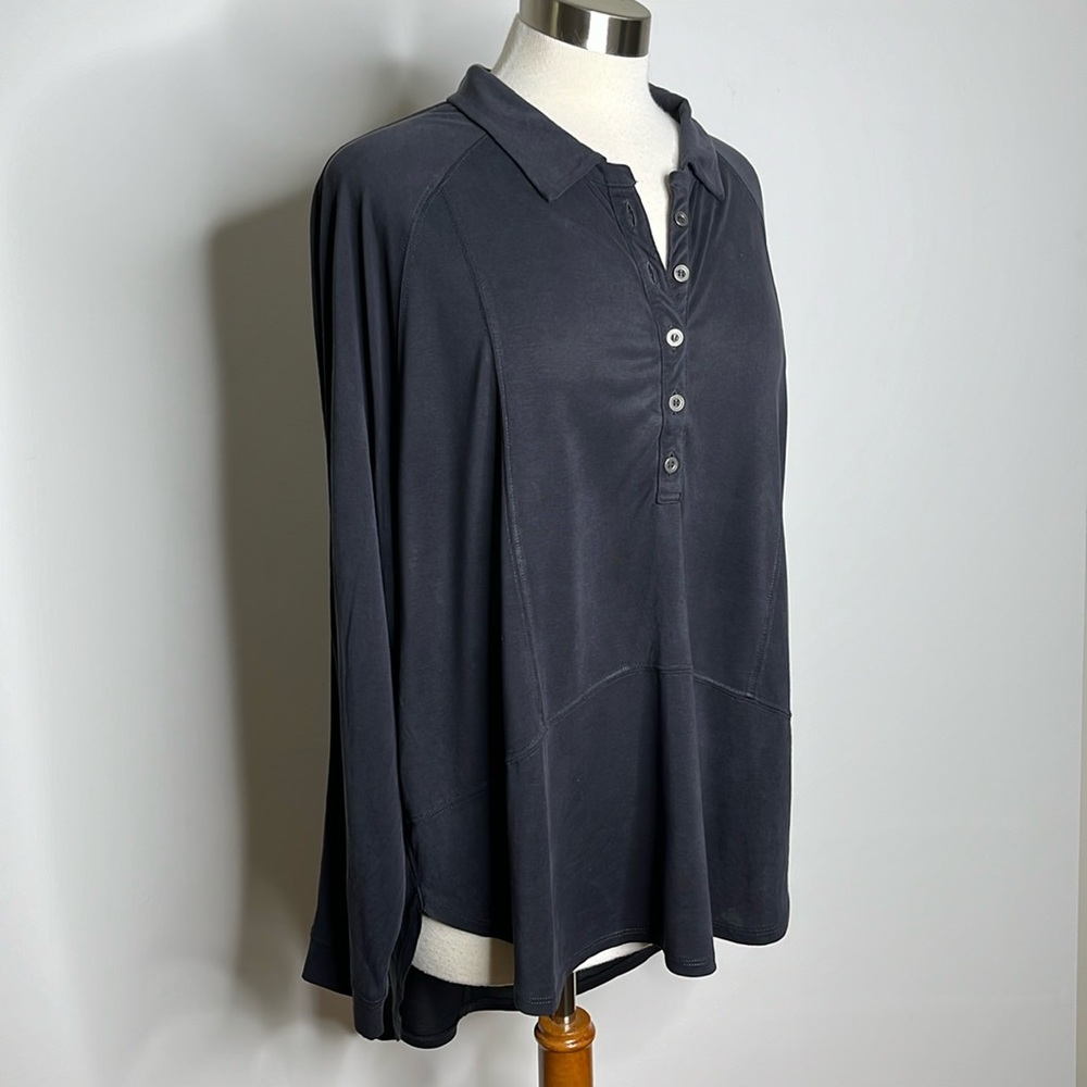 Free People We The Free Oversized Half Button Up Long Sleeve Draped Hem Top Sz S
